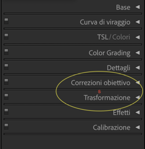 Correzione obiettivo e trasforma in Lightroom